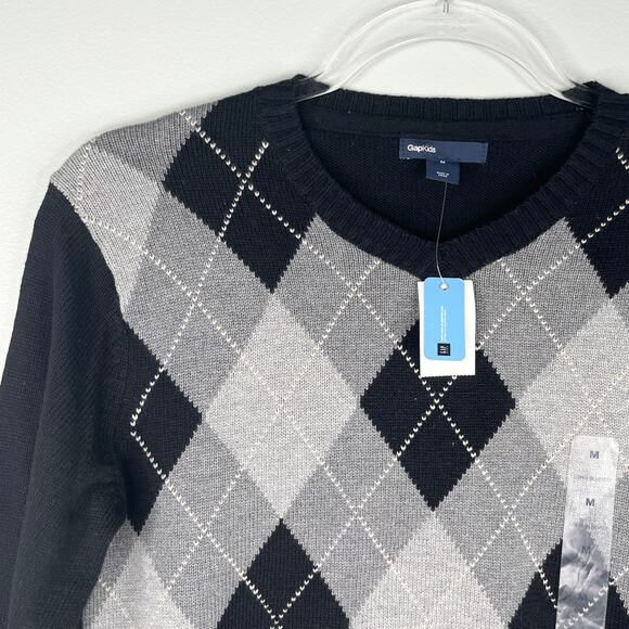 Gap Boys Argyle Sweater Soft Black Gray Medium M New - Picture 6 of 13